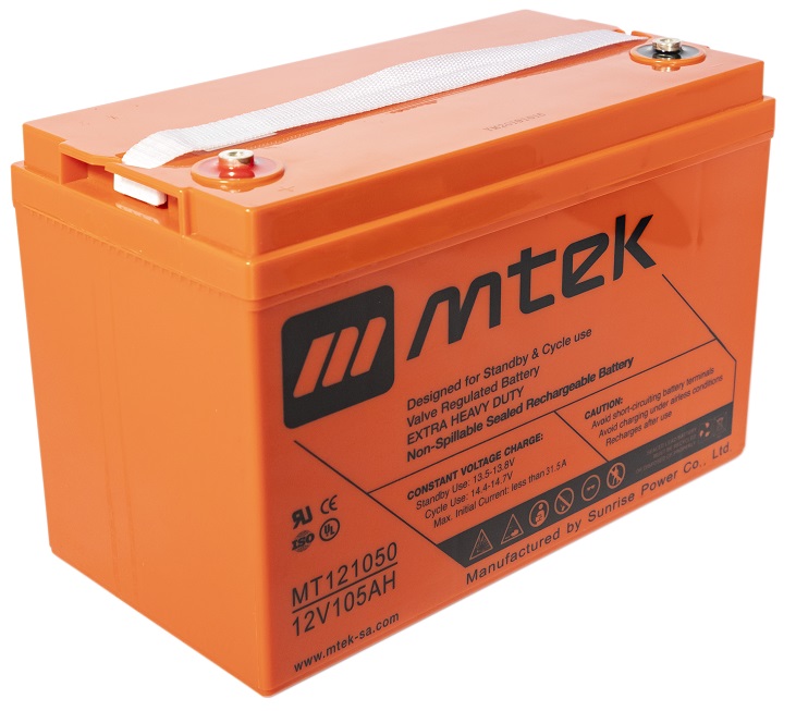 Batería 12V/105Ah - MTEK MT121050 AGM | 2304 - Baterías MTek de Plomo-Acido, Regulada por válvula (VRLA), Sellada libre de mantenimiento 