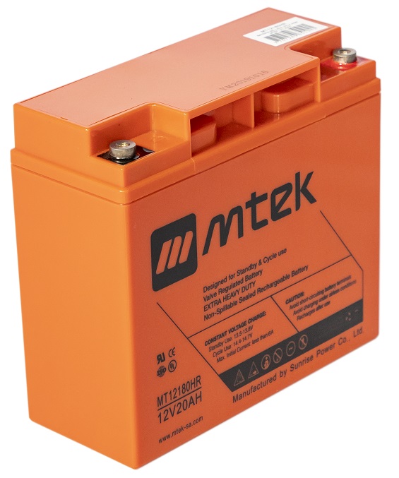 Batería 12V/  20Ah - MTEK MT12180HR AGM | 2304 - Baterías MTek de Plomo-Acido, Regulada por válvula (VRLA), Sellada libre de mantenimiento 