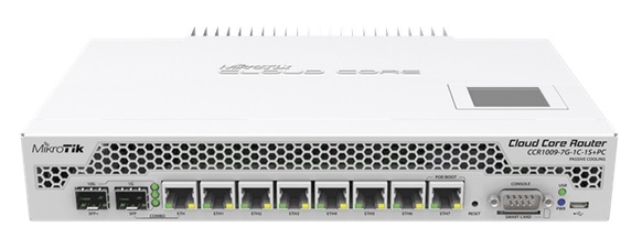 MikroTik CCR1009-7G-1C-1S+PC / Router 8-Puertos | 2405 - Cloud Core Router con 7-Puertos Ethernet Gigabit, 1-Puerto Combinado (LAN/SFP) Gigabit, 1-Puerto SFP+ 10G, 1-Puerto USB, Procesador TLR4-00980 9-Core 1000Mhz, Memoria RAM 2GB