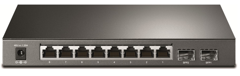 TP-Link T1500G-10PS / Switch PoE 8-Puertos | 2405 - Switch PoE Administrable con 8 Puertos LAN Gigabit PoE+, 2 Puertos SFP Gigabit, Presupuesto PoE 53W (802.3af & 802.3at), Funciones de capa 2, Capacidad de Conmutación: 20Gbps, Procesamiento: 14.9Mpps 