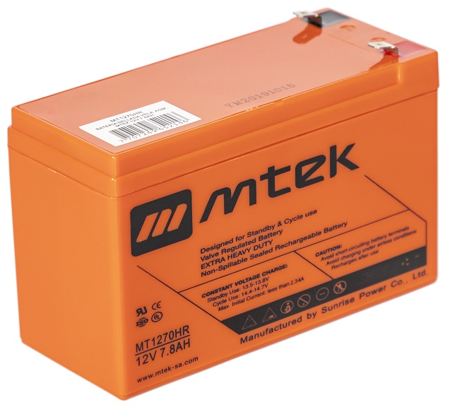 Batería AGM 12V/7.8Ah - MTEK MT1270HR | 2110 - Baterías MTek de Plomo-Acido, Regulada por válvula (VRLA), Sellada libre de mantenimiento 