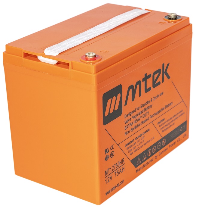 Batería 12V/ 75Ah - MTEK MT12750HR AGM | 2304 - Baterías MTek de Plomo-Acido, Regulada por válvula (VRLA), Sellada libre de mantenimiento 