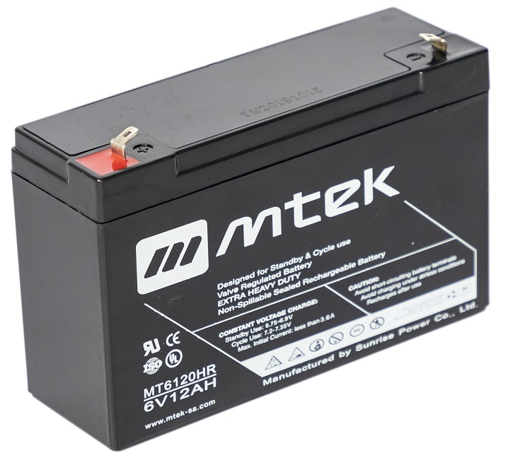 Batería AGM 6V/12Ah - MTEK MT6120HR | 2110 - Baterías MTek de Plomo-Acido, Regulada por válvula (VRLA), Sellada libre de mantenimiento 