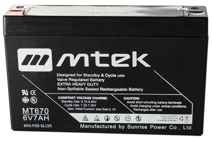 Batería AGM 6V/7.0Ah – MTEK MT670 | 2110 - Baterías MTek de Plomo-Acido, Regulada por válvula (VRLA), Sellada libre de mantenimiento 