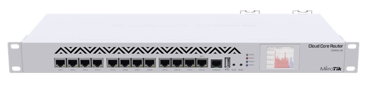 Cloud Core Router 12-Puertos - MicroTik CCR1016-12G | 2108 - Enrutador de grado Industrial, 12-Puertos de Red Gigabit, 1-Puerto USB, 1-Puerto Serial RJ-45, Procesador 16-Core TLR4-01680 1200Mhz, Memoria RAM 2GB, Memoria de almacenamiento: 512MB