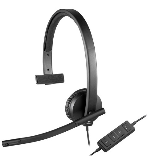 Diadema USB Monoaural / Logitech H570e | 2308 - 981-000570 / Auricular USB-A, Cancelación de eco, Micrófono con supresión de ruido, Controles integrados, Optimizada para voz y música, Certificación Skype for Business, Compatible con Zoom 
