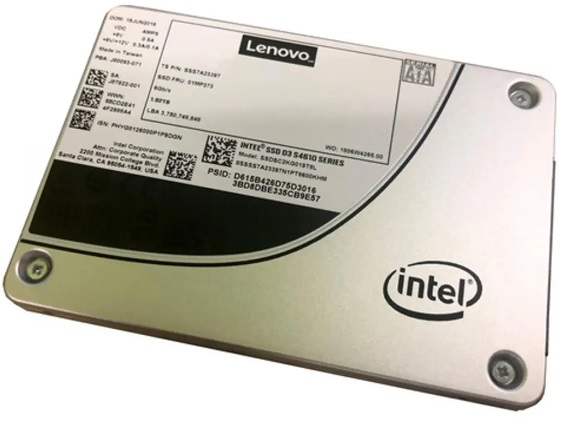 Disco SSD  240GB para Servidor - Lenovo 4XB7A13639 / SATA | 2108 - Disco SSD Intel S4610 Mainstream SATA, Factor de forma: 3.5'', Intercambio en caliente, Interfaz SATA de 6 Gbps, Unidades escritas por día: 3.2 DWPD, Bytes totales escritos: 1.4 