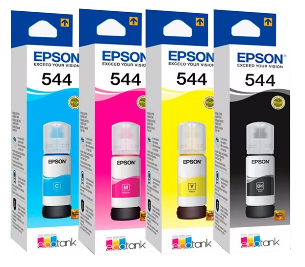 Tinta para Epson L1110 / T544 | 2402 - Tinta Original 544 para Epson EcoTank L1110. El Kit incluye: T544120 Negra, T544220 Cian, T544320 Magenta, T544420 Amarilla. Rendimiento: Color 7500 / Negro 4500 Páginas al 5%.