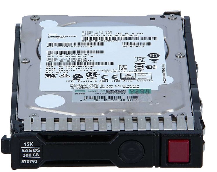 Disco Duro   300GB SAS 15K 2.5'' / HPE 870753-B21 | 2308 – Disco Duro para Servidores HP ProLiant G8 G9 G10, Capacidad 300GB, Velocidad: 12 Gb/seg, Velocidad de rotación: 15K RPM, Factor de forma: 2.5'' (SFF), Interfaz: SAS, Formato: 512n
