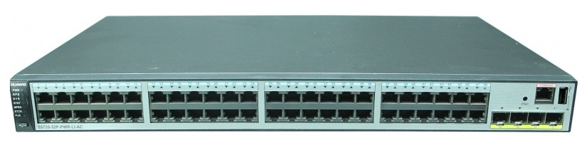  Switch PoE 48 Puertos - Huawei S5720-52P-PWR-LI-AC 98010776 | Administrable Capa 3, 48 Puertos Ethernet 10/100/1000, PoE+ 370W, 4 Puertos SFP Gigabit, 1 Puerto USB, 1 Puerto de Consola, Forwarding Performance: 87/144 Mpps, Switching Capacity: 336 Gb/s