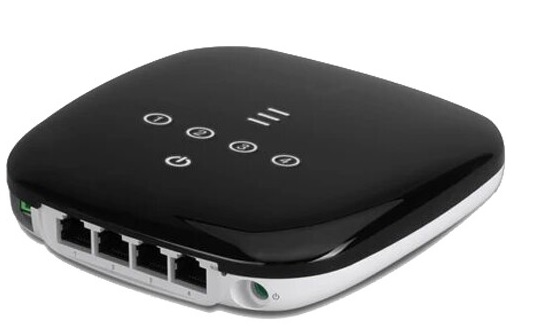 Router UFiber GPON - Ubiquiti UF-WIFI | 2109 - Unidad de red óptica GPON Wireless, Frecuencia: 2.4 GHz, Modo WLAN: Wi-Fi 4 (802.11n), Sensibilidad: -28 a -8 dBm, 4-Puertos Ethernet Gigabit (consola), 1-Puerto SFP Gigabit, Rendimiento: 300 Mbps