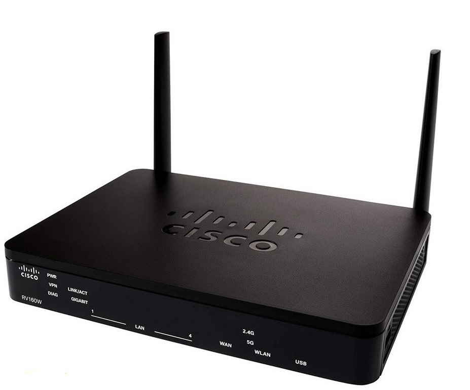 Router VPN – Cisco RV160W / Wi-Fi | 4-Puertos LAN Gigabit, 1-Puertos WAN Gigabit, 1-Puerto USB, 2x Antenas Externas Desmontables, Banda doble: 2.4 & 5 GHz. RV160W-A-K9-NA