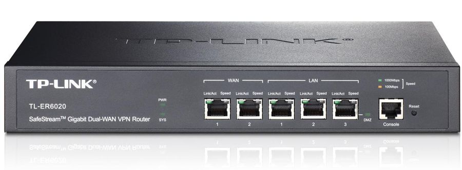   Router VPN Balanceador de Carga - TP-Link TL-ER6020 | 2x Puertos WAN Gigabit, 2x Puertos LAN Gigabit, 1x Puerto LAN/DMZ Gigabit, 1x Puerto de Consola, Firewall Integrado, 50 Túneles IPsec VPN, Encriptación DES, 3DES, AES128, AES192, AES256