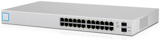 Switch Administrable no PoE UniFi de 24 puertos con SFP - Ubiquiti US-24 | 24 puertos Gigabit Ethernet, 2 x Gigabit SFP, 1 x Ethernet, Tasa de reenvío de paquetes: 38.69 Mpps, Capacidad de conmutación: 52 Gb / s, Rendimiento total sin bloqueo: 26 Gb / s 