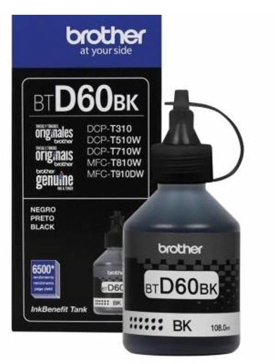 Tinta para Brother DCP-T520W - BTD60BK Negro / 6.5k | 2305 - Tinta Original Brother. Rendimiento Estimado 6.500 Páginas al 5%.