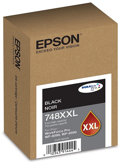 Tinta Epson 748XXL Negro / 10k | 2304 - Cartucho de Tinta Original Epson T748XXL120-AL Negro, Rendimiento Estimado 10.000 Páginas al 5%. Impresoras Compatibles: Epson WorkForce Pro WF-6090, WF-6590, WF-8090, WF-8590 C13T750120 