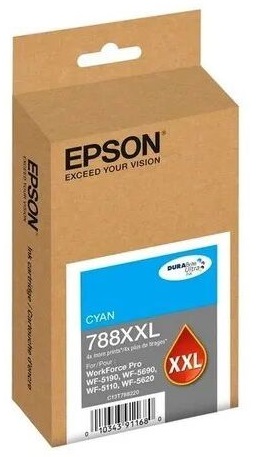 Tinta Epson 788XXL Cian / 4k | 2308 - Cartucho de Tinta Original Epson T788XXL220-AL C13T788220 Cian. Rendimiento Estimado: 4.000 Pág. al 5%. Impresoras Compatibles: Epson WorkForce Pro WF-5110, WF-5620, WF-5190, WF-5690 