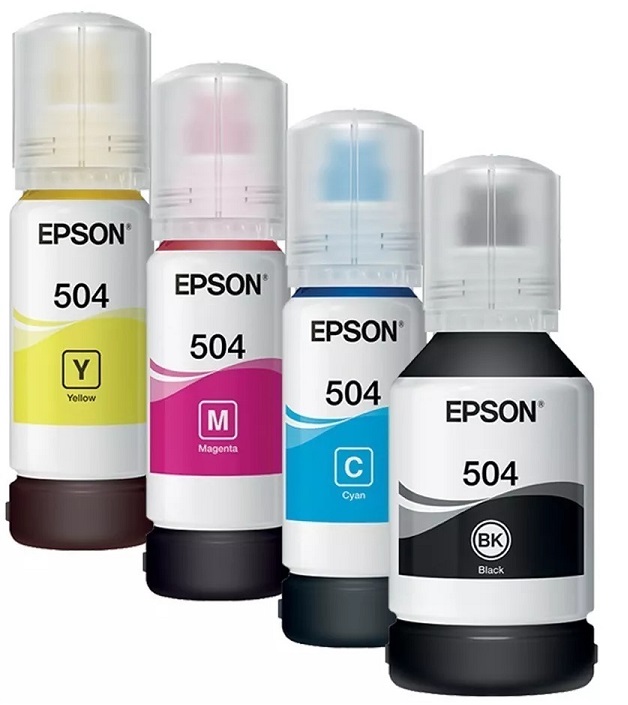 Tinta para Epson L6191 / T504 | 2402 - Tinta Original 504 para Epson EcoTank L6191. El Kit Incluye: T504120 Negro, T504220 Cian, T504320 Magenta, T504420 Amarilla. Rendimiento: Color 6.000 / Negro 7.500 Páginas al 5%.