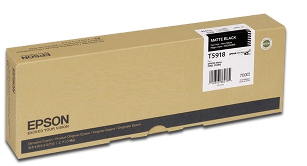 Tinta Epson T5918 Negro Matte / 700ml | 2202 - Cartucho de Tinta Original Epson T591800 Negro Matte de 700 ml. Plotters Compatibles: Epson Stylus Pro 11880  