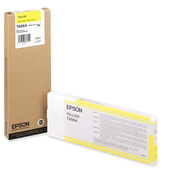 Tinta Epson T6064 Amarillo / 220ml | 2301 - Cartucho de Tinta Original Epson T606400 Amarillo de 220-ml. Impresoras Compatibles: Epson Stylus Pro 4800, 4880 