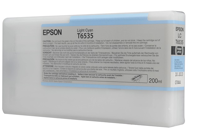 Tinta Epson T6535 Cian Claro / 200ml | 2301 - Cartucho de Tinta Original Epson T653500 Cian Claro de 200 ml. Plotters Compatibles: Epson Stylus Pro 4900  