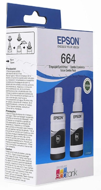 Tinta Epson 664 T664120 Negra / Pack x2 | 2308 - Cartucho de Tinta Original Epson 664 - Rendimiento Estimado 4.000 Páginas al 5%. KT664120-BL