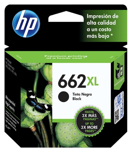 Tinta HP 662XL CZ105AL Negro / 360 Pág | 2308 - Cartucho de Tinta Original HP CZ105AL Negro. Rendimiento Estimado 360 Páginas al 5%.