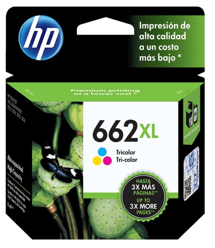 Tinta HP 662XL CZ106AL Tricolor / 300 Pág | 2308 - Cartucho de Tinta Original HP CZ106AL Tricolor. Rendimiento Estimado 300 Páginas al 5%.