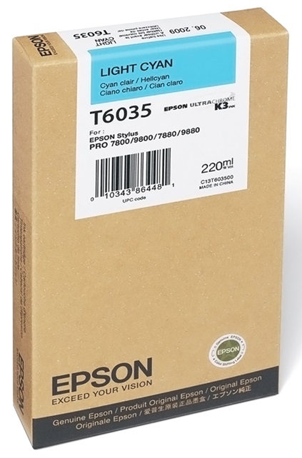 Tinta Epson T6035 Cian Claro / 220 ml | 2301 - Cartucho de Tinta Original Epson T603500 Cian Claro de 220ml. Plotters Compatibles: Epson Stylus Pro 7800, 9800, 9880  
