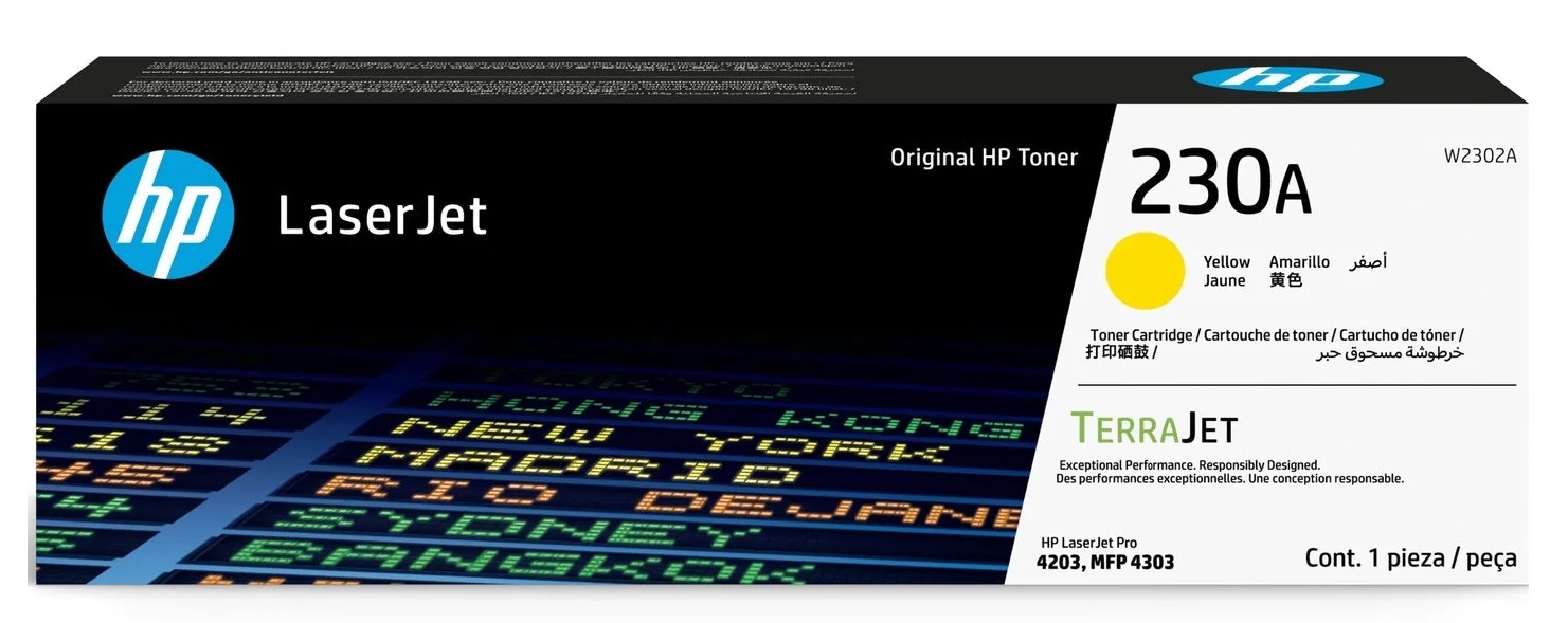 Toner HP 230A W2302A / Amarillo 1.8k | 2405 - Toner HP W2302A Rendimiento 1.800 Páginas al 5%. HP 4203 4303 