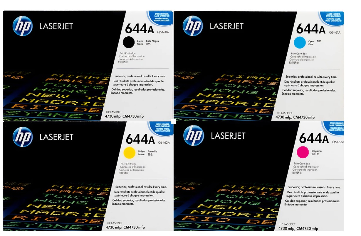 Toner para HP 4730 / HP 644A | 2402 - Toner para HP Color LaserJet 4730. El Kit incluye: Q6460A Negro, Q6461A Cian, Q6462A Amarillo, Q6463A Magenta. Rendimiento: 12.000 Páginas al 5% (Negro & Color). HP 4730 MFP, 4730x 4730xm 4730xs  